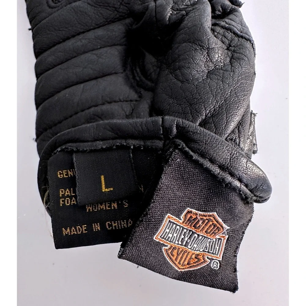 Harley Davidson Gloves L & Skull Cap Set Womens Black Studded Leather Motorcycle